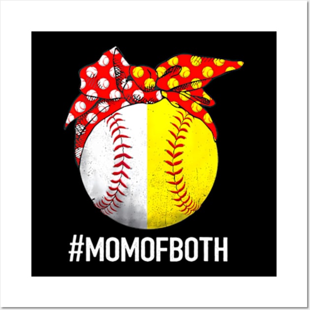 Mom Of Both Softball Baseball Headband Mother's Day Mama Wall Art by ZOLOTEE